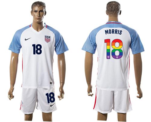 USA #18 Morris White Rainbow Soccer Country Jersey